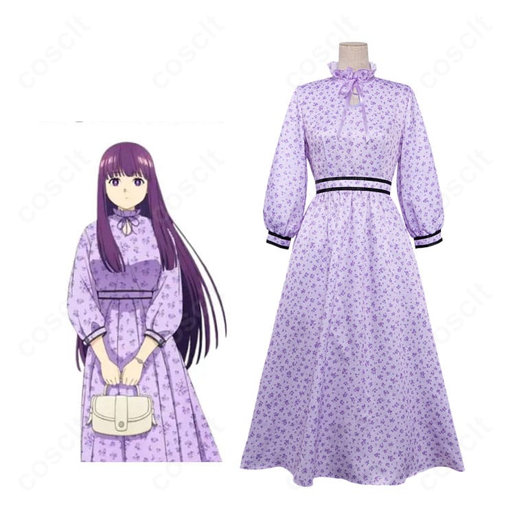 フェルンの小花柄ワンピース一式を着用イメージで示した商品人物画像