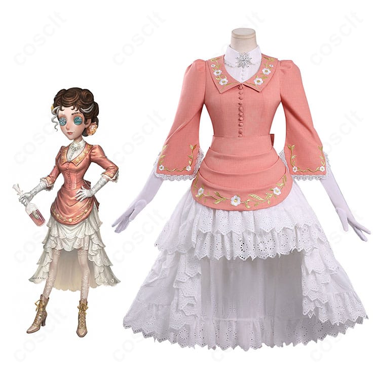 第五人格 バーメイド『戦慄の逆旅』を着用した全身イメージ。コートとワンピース、眼鏡・髪飾りのトータルコーデを再現。