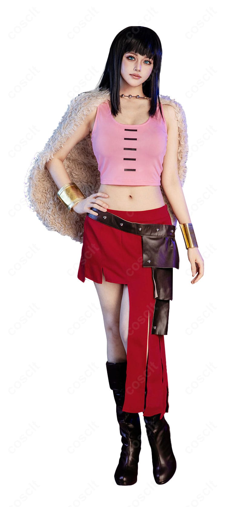 ニコ・ロビン エルバフ風コスプレの正面ディテール（トップスとマントの重なり）