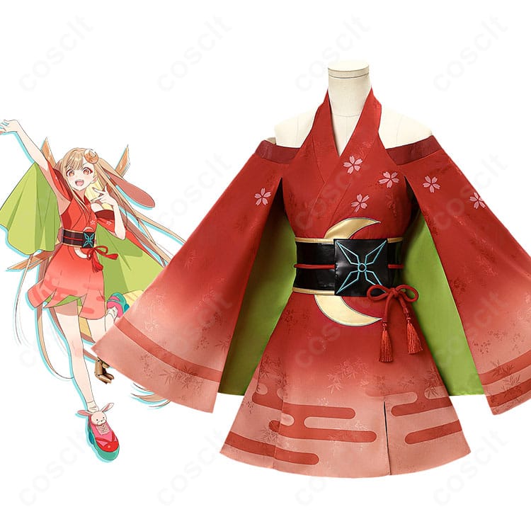 モデル着用のかぐや姫風コスプレ豪華版一式と和風ドレス全身イメージ