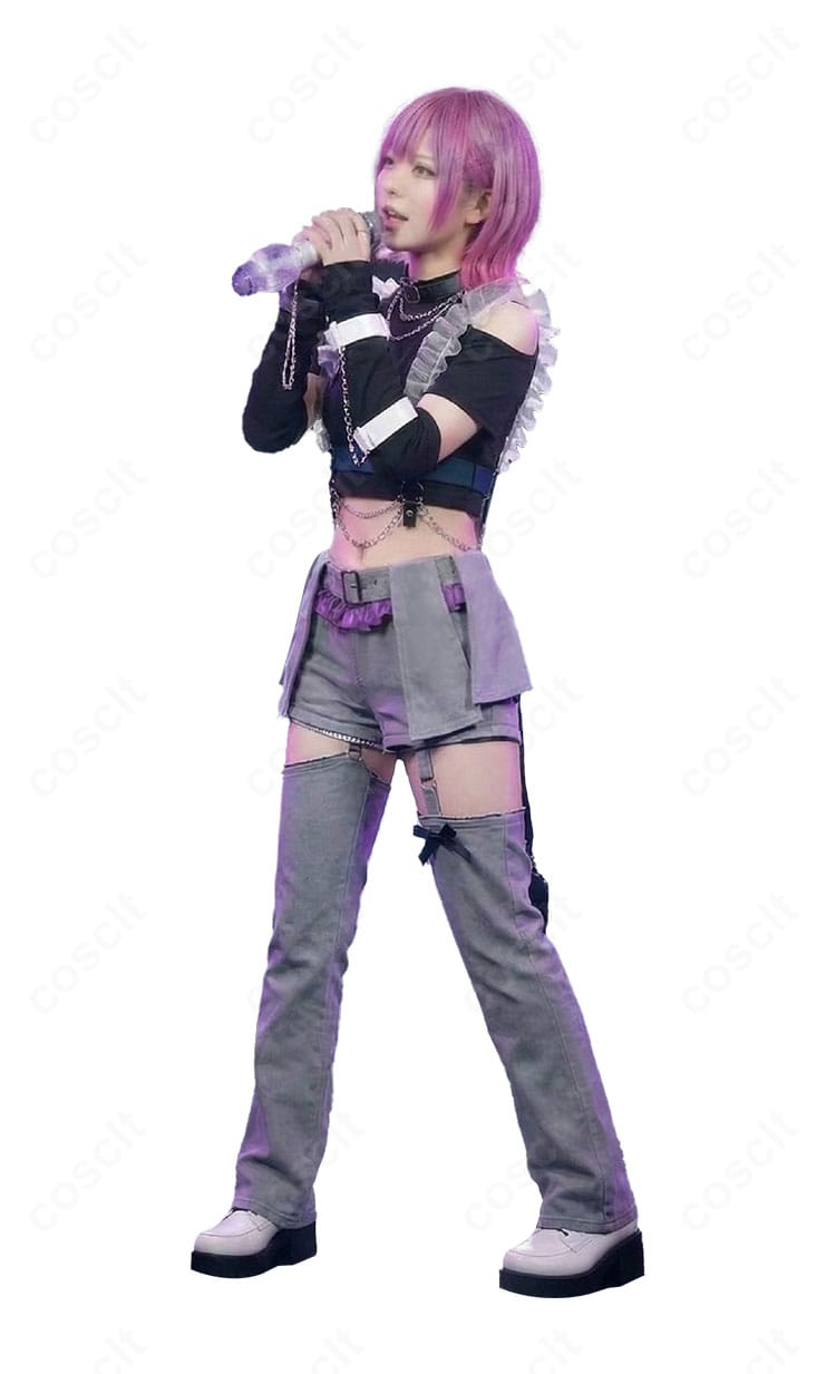 常闇トワ 6周年LIVE衣装コスプレの側面シルエット（ベルトとアームカバーの見え方）