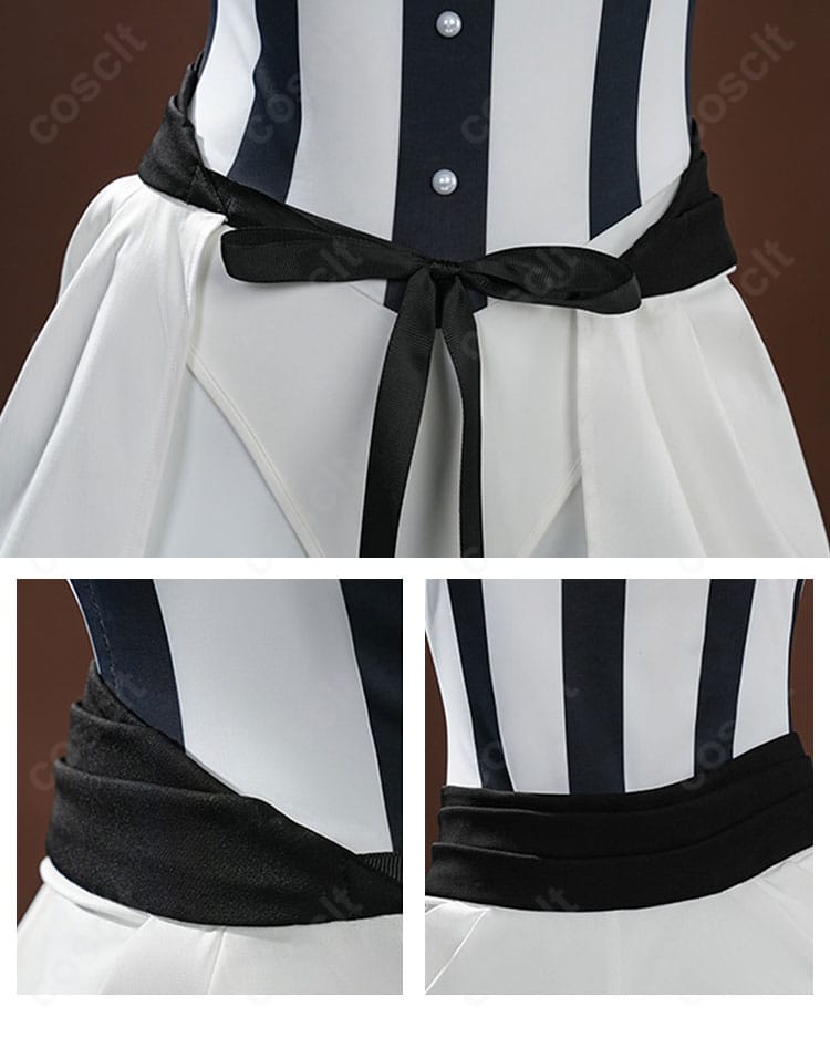 ウエスト・ガーターベルト周りの装飾接写。ベルト幅、金具、ステッチの質感を示すディテール写真。