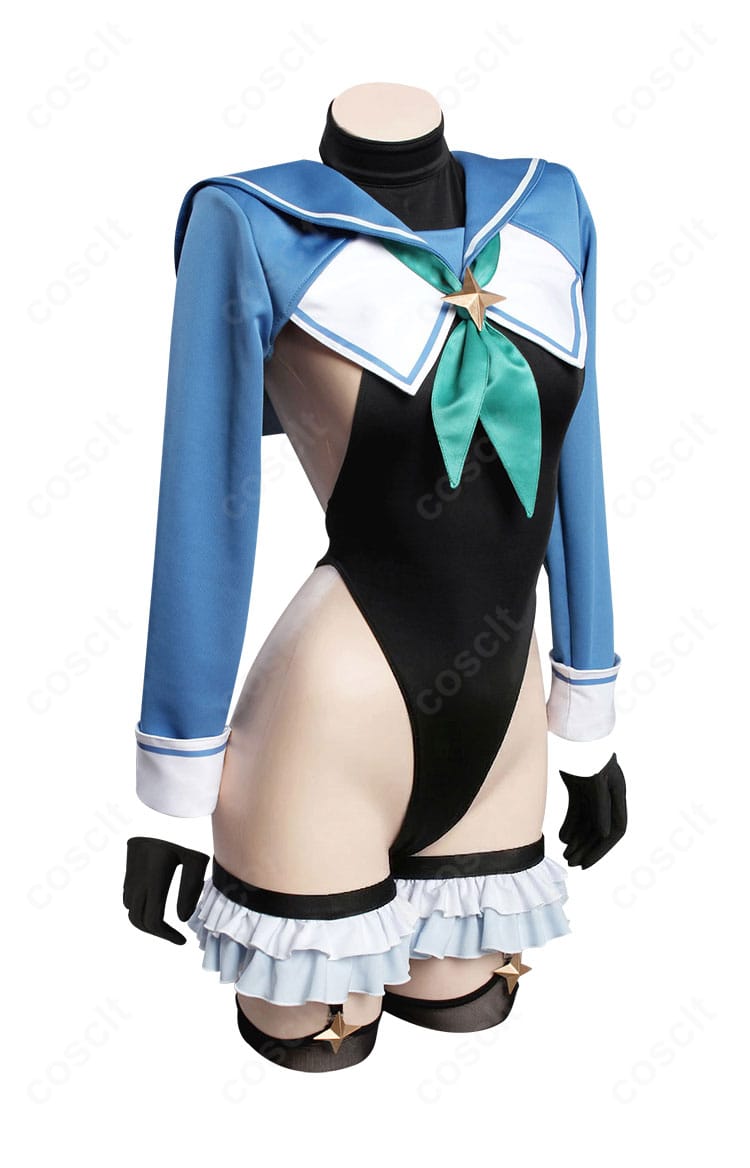 円堂シミコ マジカル衣装の側面シルエット。レオタードの立体裁断とコートの落ち感を確認できる角度。