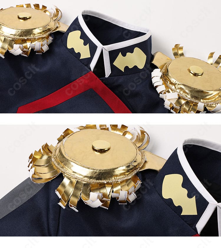 肩鎧風飾りの質感。硬質素材による形状保持とエッジの仕上げを見せるディテールショット