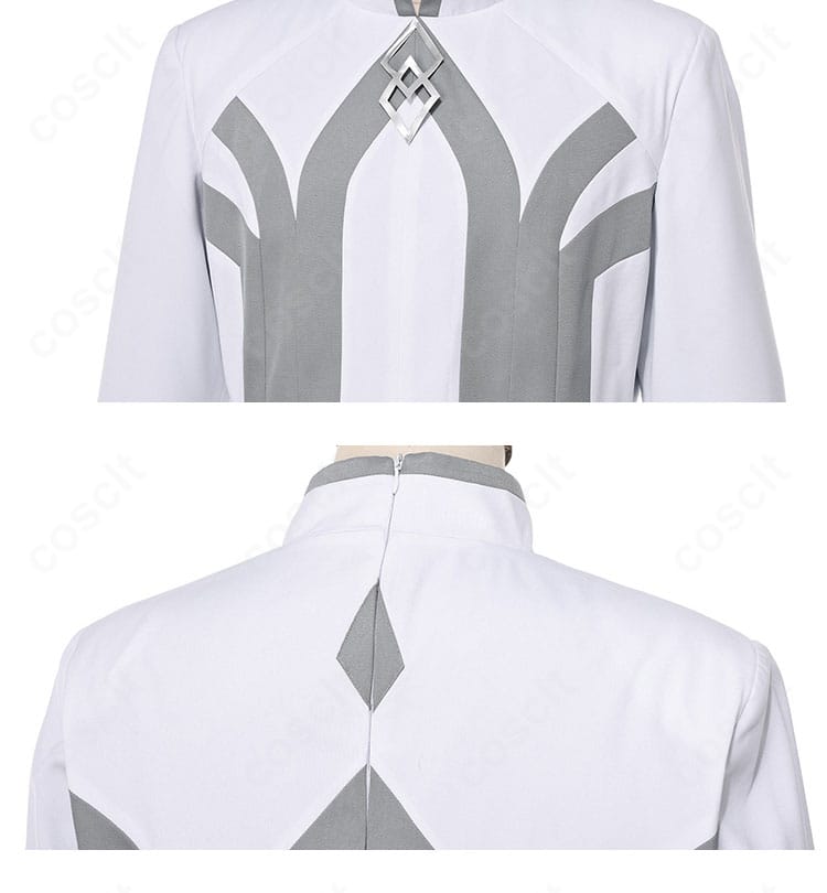 トップス襟元と背面ファスナーのディテール（着脱しやすい仕様）