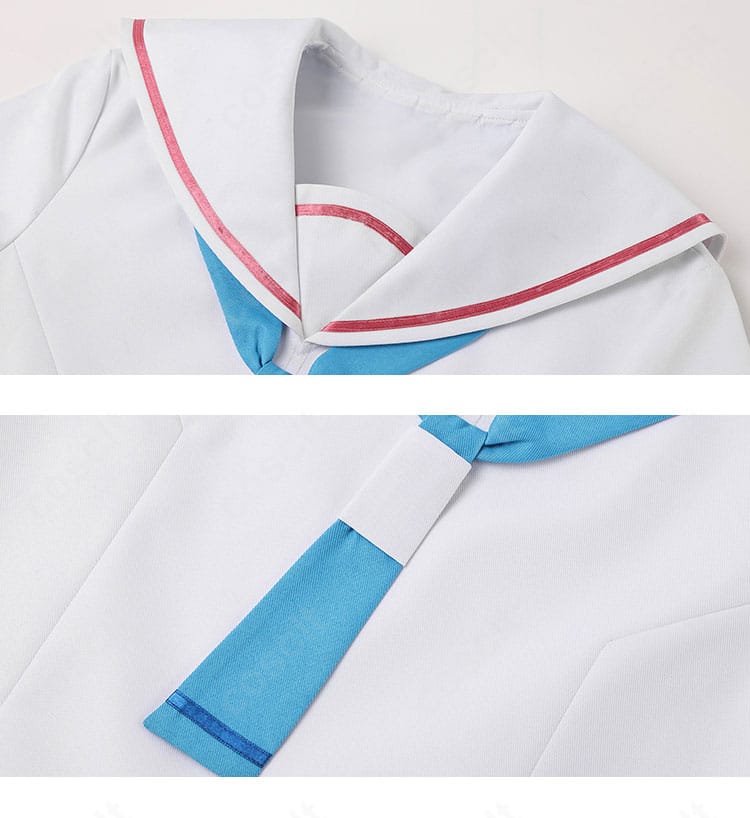 襟元のディテール。襟の形状とトップスのレイヤー感を示す近接画像