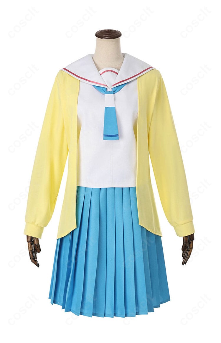 制服コスチュームの正面全体。コートの前立てとスカートのシルエットを確認できる商品画像