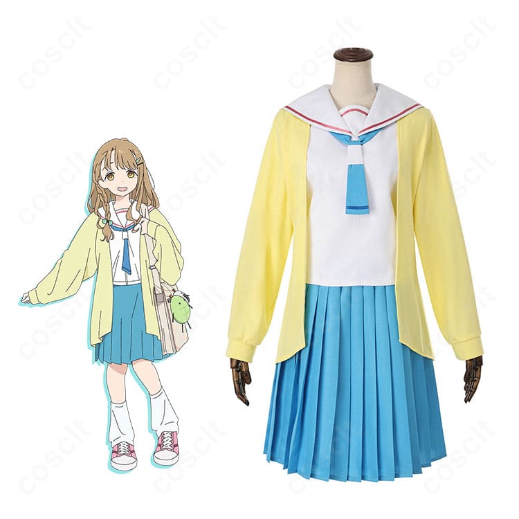 諌山真実の学園制服コスを全身で着用したモデル写真。コートとスカートの配色が分かるメインイメージ