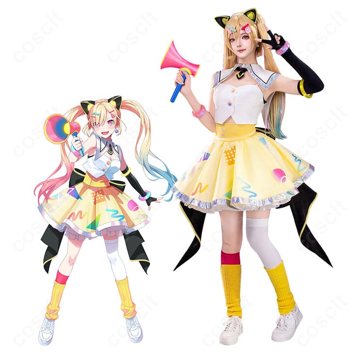 仲町あられのフルコーデ着用イメージ。上品可愛いアイドル衣装と小物の全体バランスがわかるカット