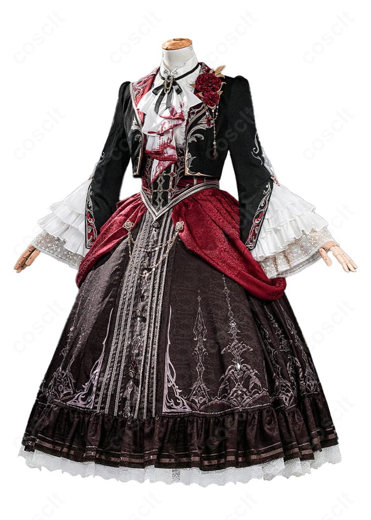 恋と深空 主人公「魂を約す赤月」衣装の側面カット(コルセットベルトとトレーンのライン)