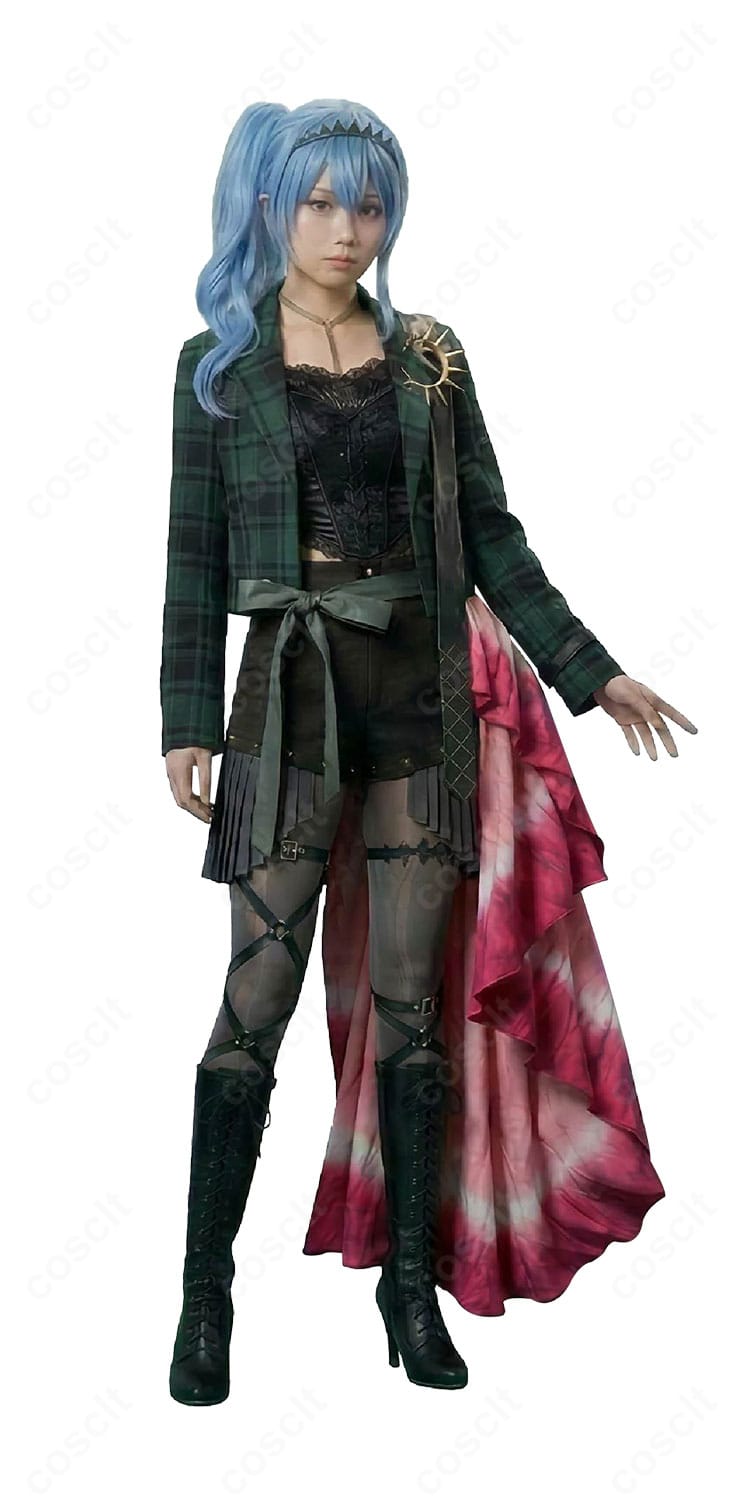 星街すいせい 綺麗事ライブ新衣装コスプレの正面全体。チェックコートとキャミ・ショートパンツのバランスが見える