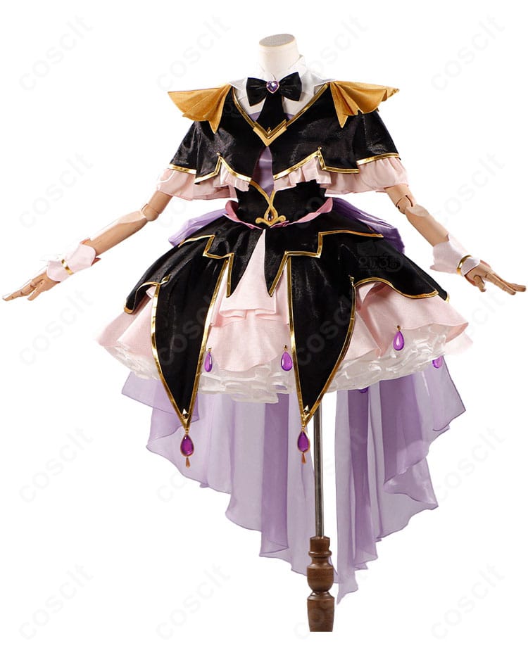 キュアアルカナ・シャドウ衣装の側面シルエットとケープの流れ