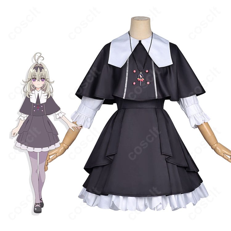 森亜るるかの私服ワンピースとケープを着用した完成イメージ。髪飾りとネックレス込みのフルセット全身コーデ