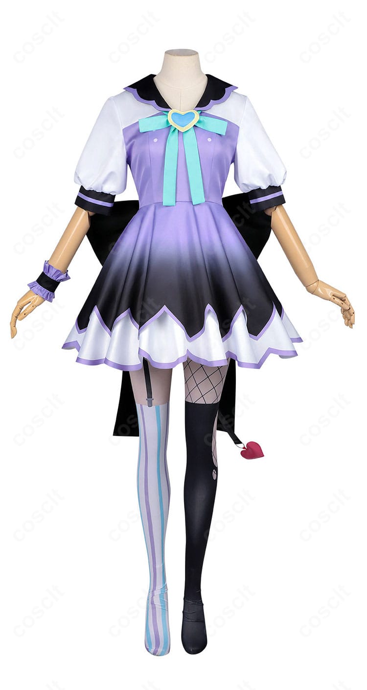 パープル・ロリポップ衣装のワンピース正面全体カット(高発色×コントラスト配色)