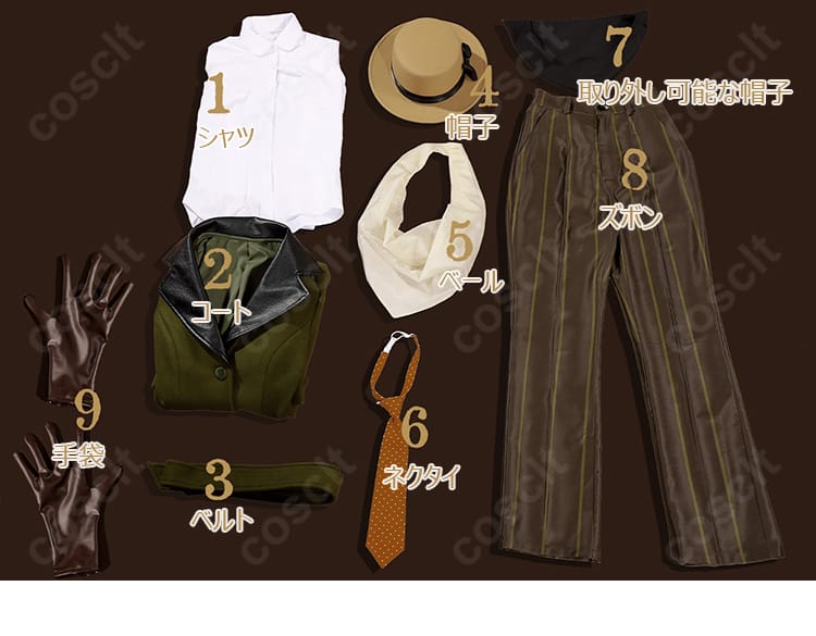 第五人格 メリー・プリニウス初期衣装のサイズ表。S〜XLの各寸法を示すガイド。