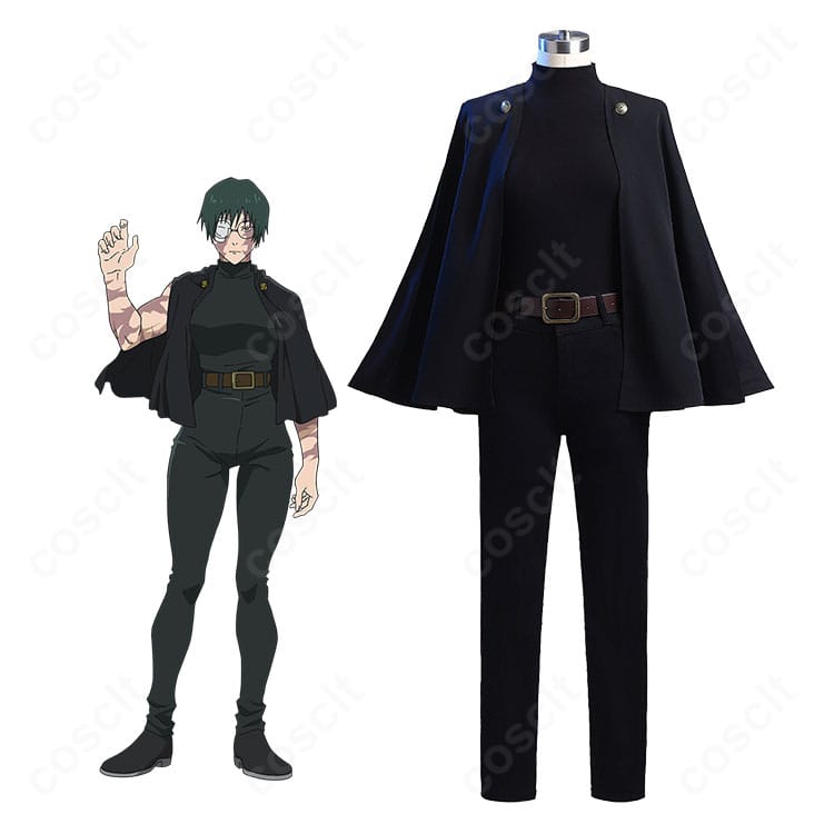 禪院真希 死滅回游編のフルコーデ着用イメージ。マントとインナーのシルエットが分かる全身画像