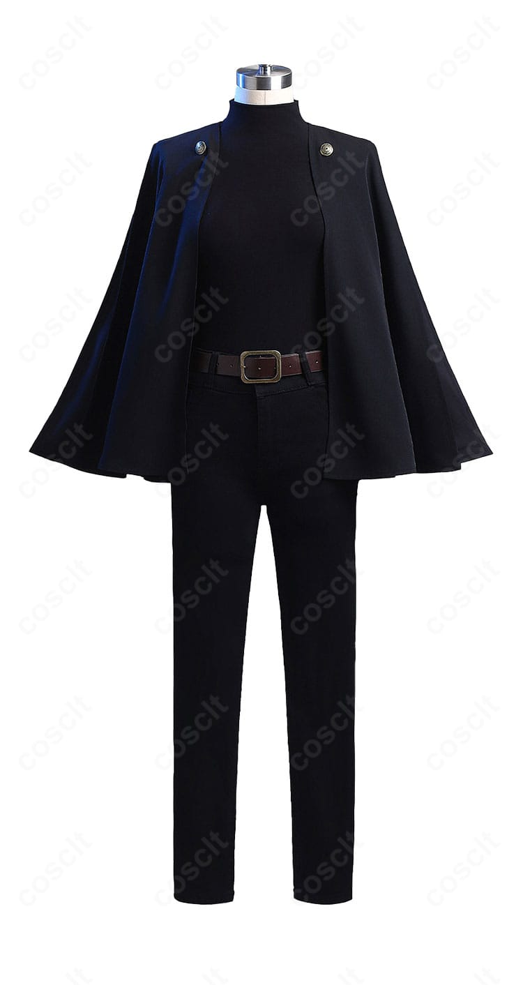 禪院真希 死滅回游コスプレ 上下セットの正面全体像。マントの落ち感とベルト位置を確認