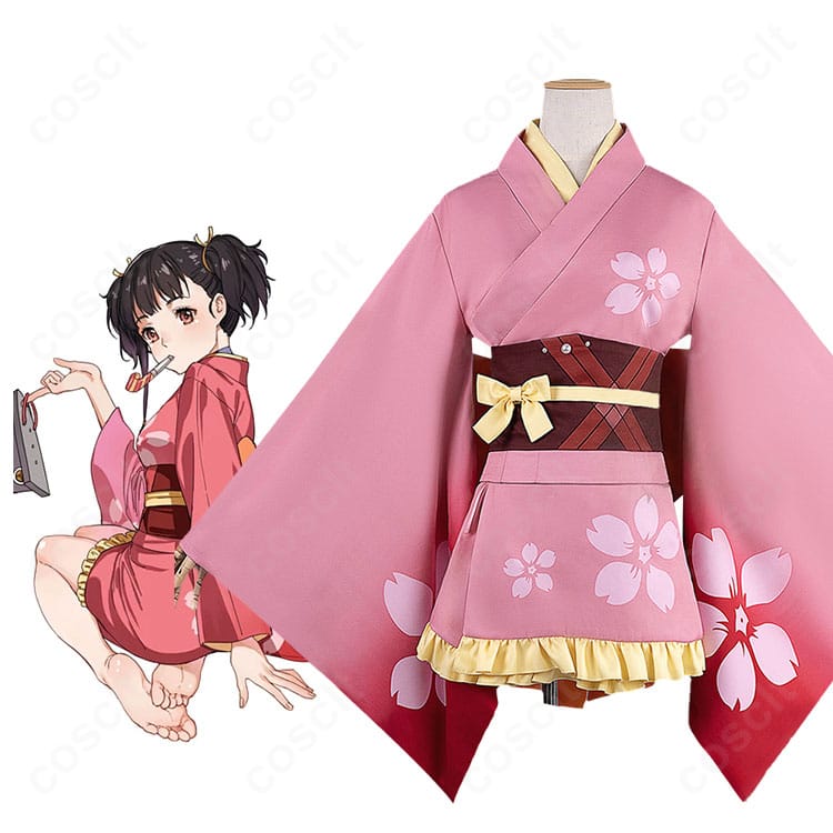 甲鉄城のカバネリ 無名の浴衣風和装コスプレ一式を着用したモデルの全身イメージ