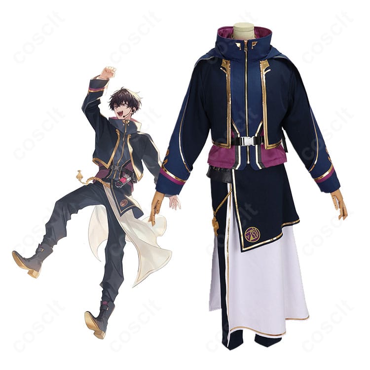 佐伯イッテツ 共通衣装の着用イメージ全身。コートと腰布、太もも飾りまで揃ったクールなコーデ