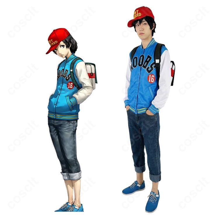 ペルソナ5 織田信也 通常衣装コスプレの着用イメージ正面。スタジャンと帽子を中心にしたストリート風コーデ