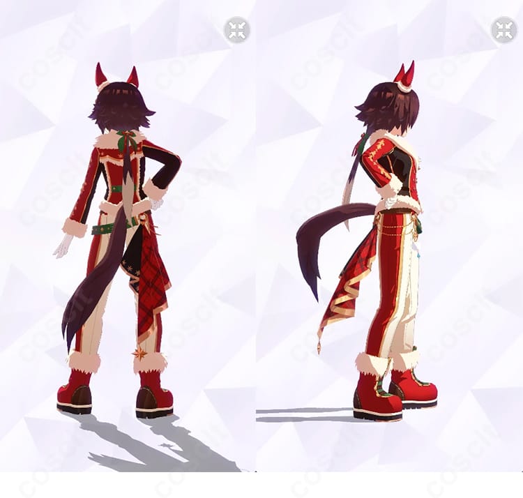 ウマ娘 プリティーダービー ウオッカ 不凍のアクア・ウィタエ 勝負服の背面と右側面が分かる全身画像。装飾の固定感と背面ラインの再現度を示す。