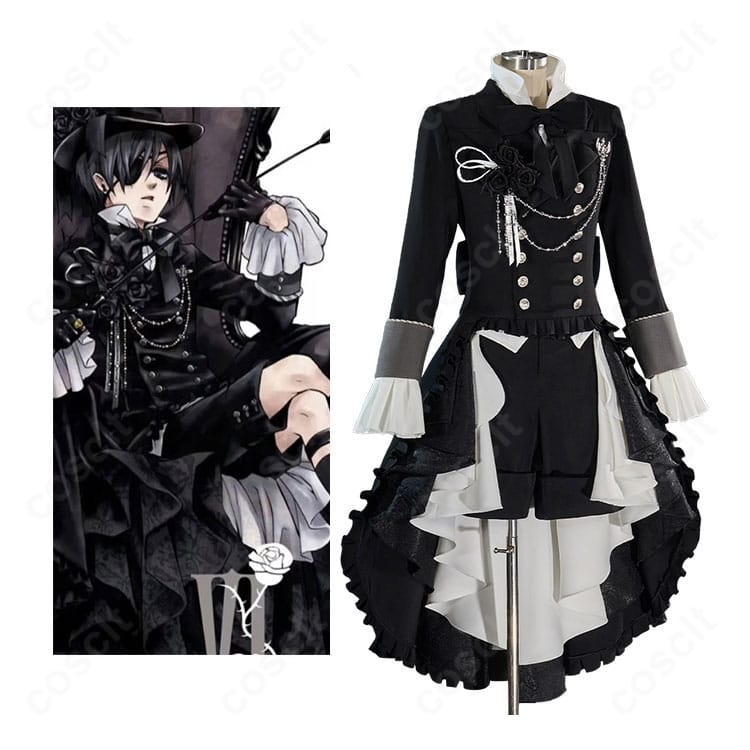 黒執事 シエル・ファントムハイヴ 扉絵イラスト衣装を着用した全身イメージ。帽子・眼帯・指輪を含むゴシックなスタイリング。