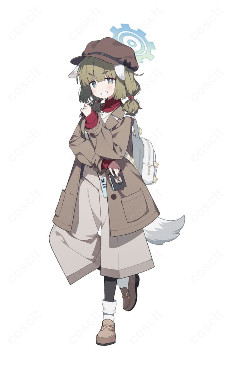 ブルーアーカイブ 荒槇ヤクモのコスプレ衣装を着用した全身イメージ。ロングコートと帽子が映えるクールなスタイル。