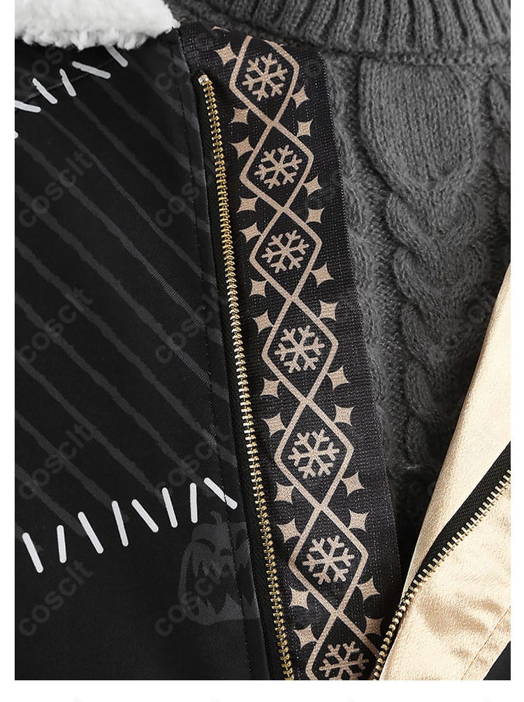 コート前立て(門襟)装飾のステッチと装飾パーツのディテール