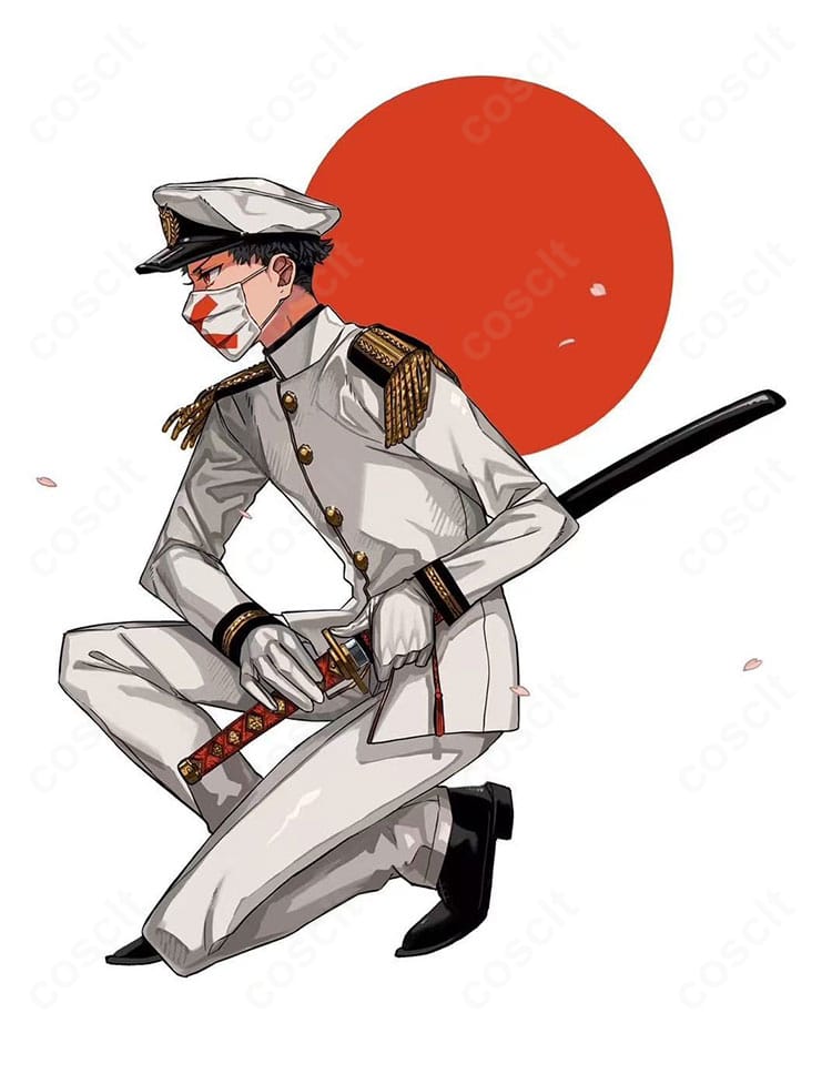 モデルが着用するレトロ第二種軍装コスプレ一式の全身カット(凛々しいクール系デザイン)