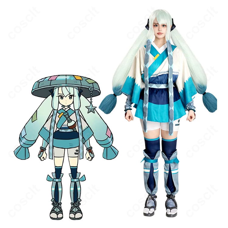 初音ミク はがねタイプ×ジラーチ衣装の全身イメージと装飾を示すキャラクター着用図
