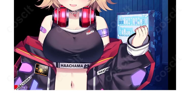 赤井はあと ちゃまお衣装のコート前身頃と衣襟装飾の近接ディテール。縁取りとパーツ配置が確認できる画像