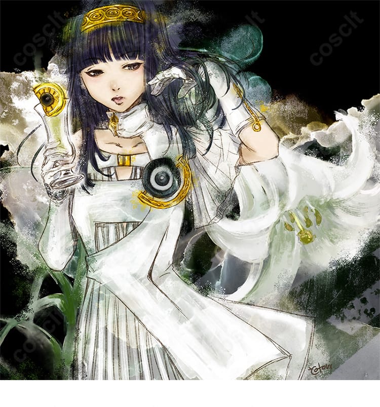 衣装フロント装飾の近接写真。落ち着いた色味とディテールの作り込みが伝わる構図