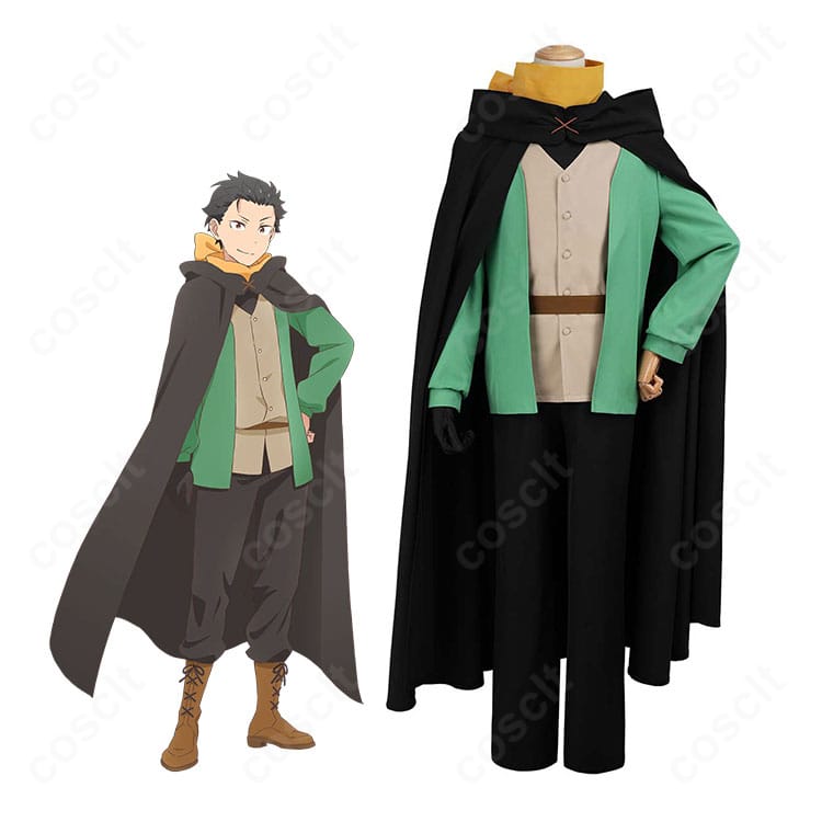 ナツキ・スバル新衣装の着用イメージ。グリーン系コートとマントを合わせたクールな全身コーディネート