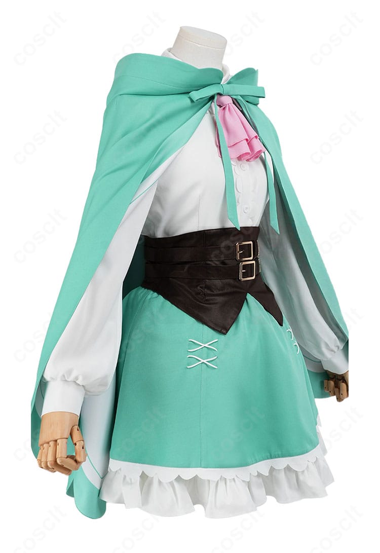 レム衣装 右側ディテール画像（マントの落ち感とウエスト補強ステッチ）