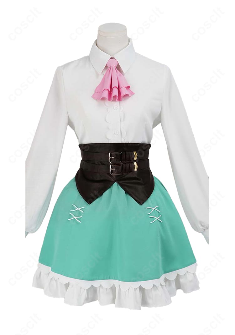 レム衣装 シャツとスカートの正面ディテール画像（ボタン位置とタック、コルセットベルト）