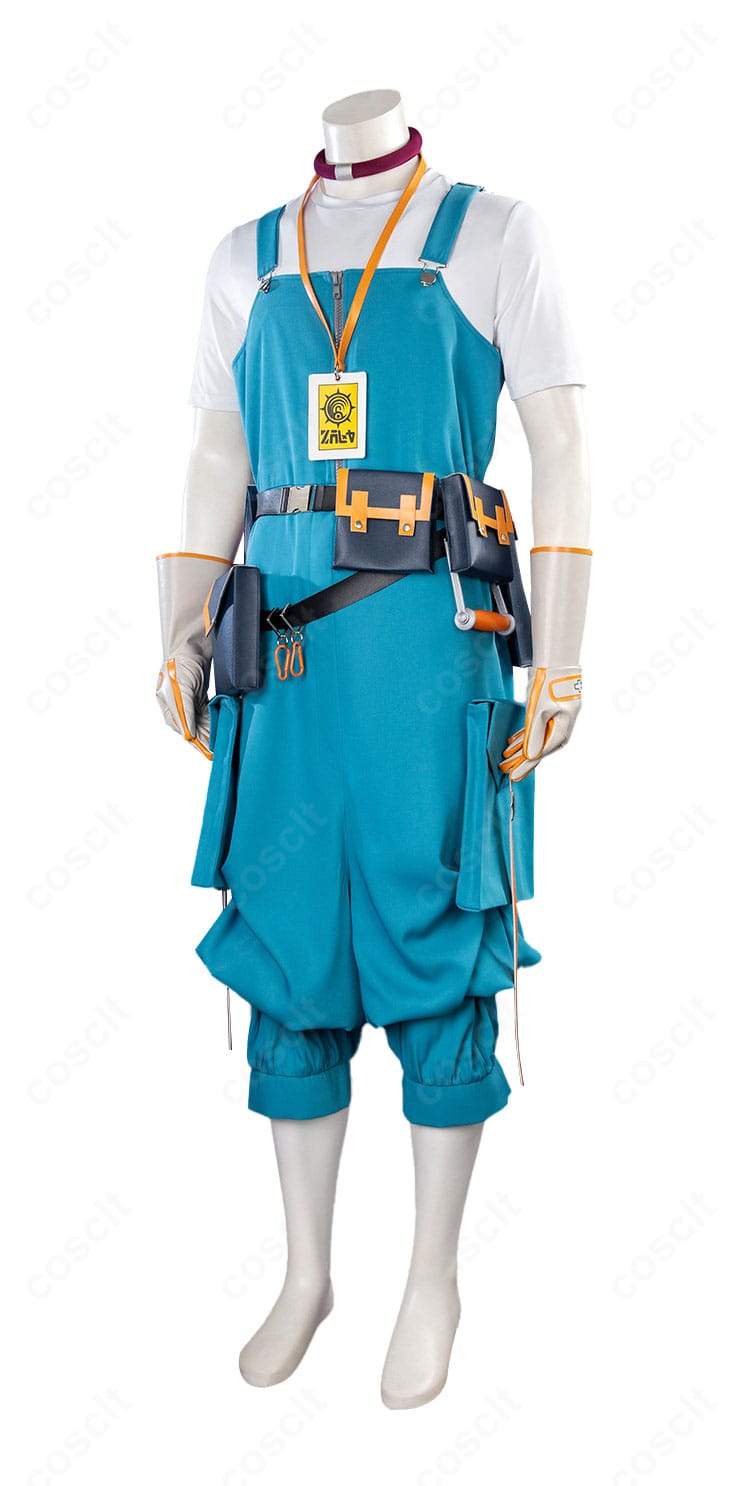 側面の装飾ディテール（ベルト取り回しとレッグポーチ固定）