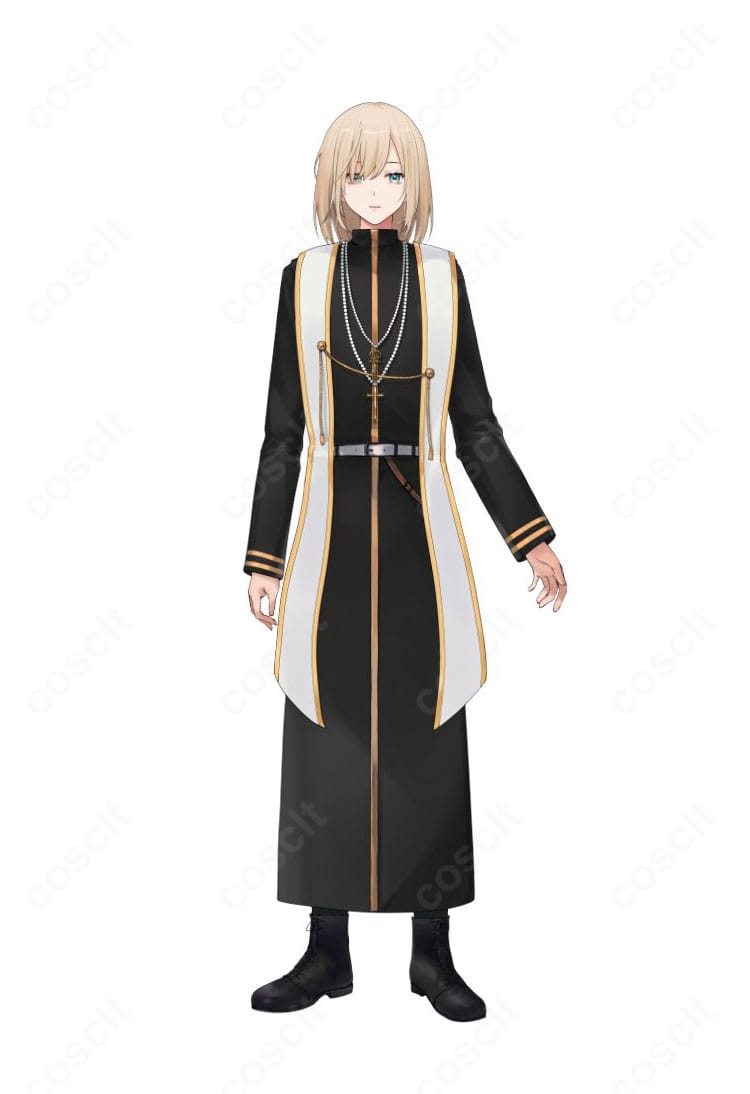 VTuberアイドル風コスプレ衣装を着用した全身イメージショット（正面・クールでゴージャスなデザイン）