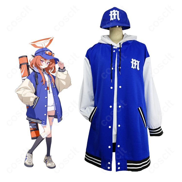 ブルーアーカイブ 野正レイのフルコーデ着用イメージ。コートとパーカーの高コントラスト配色が際立つ全身画像