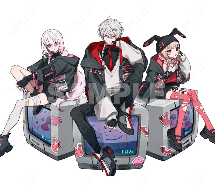 にじさんじ 葛葉のMV衣装コスプレ一式の正面全身カット。クールでサイバーな装飾と高発色の生地が映えるデザイン