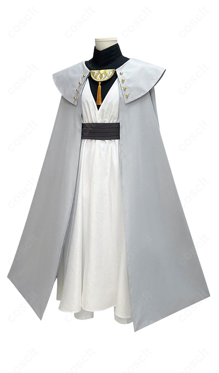 キーフリー衣装のローブとマントの正面全体。落ち着いた配色とハリ感あるシルエットが分かる画像。