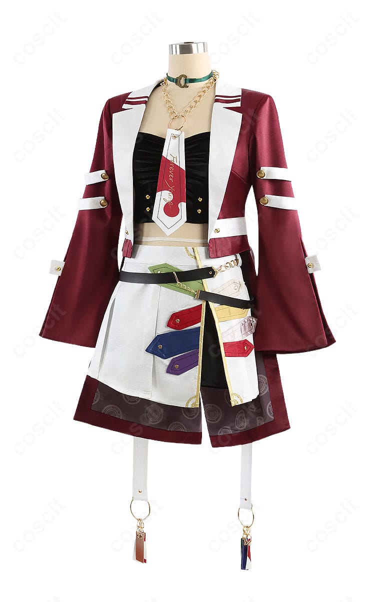 左側ディテール：胸元からウエストラインの縫製と装飾アップ