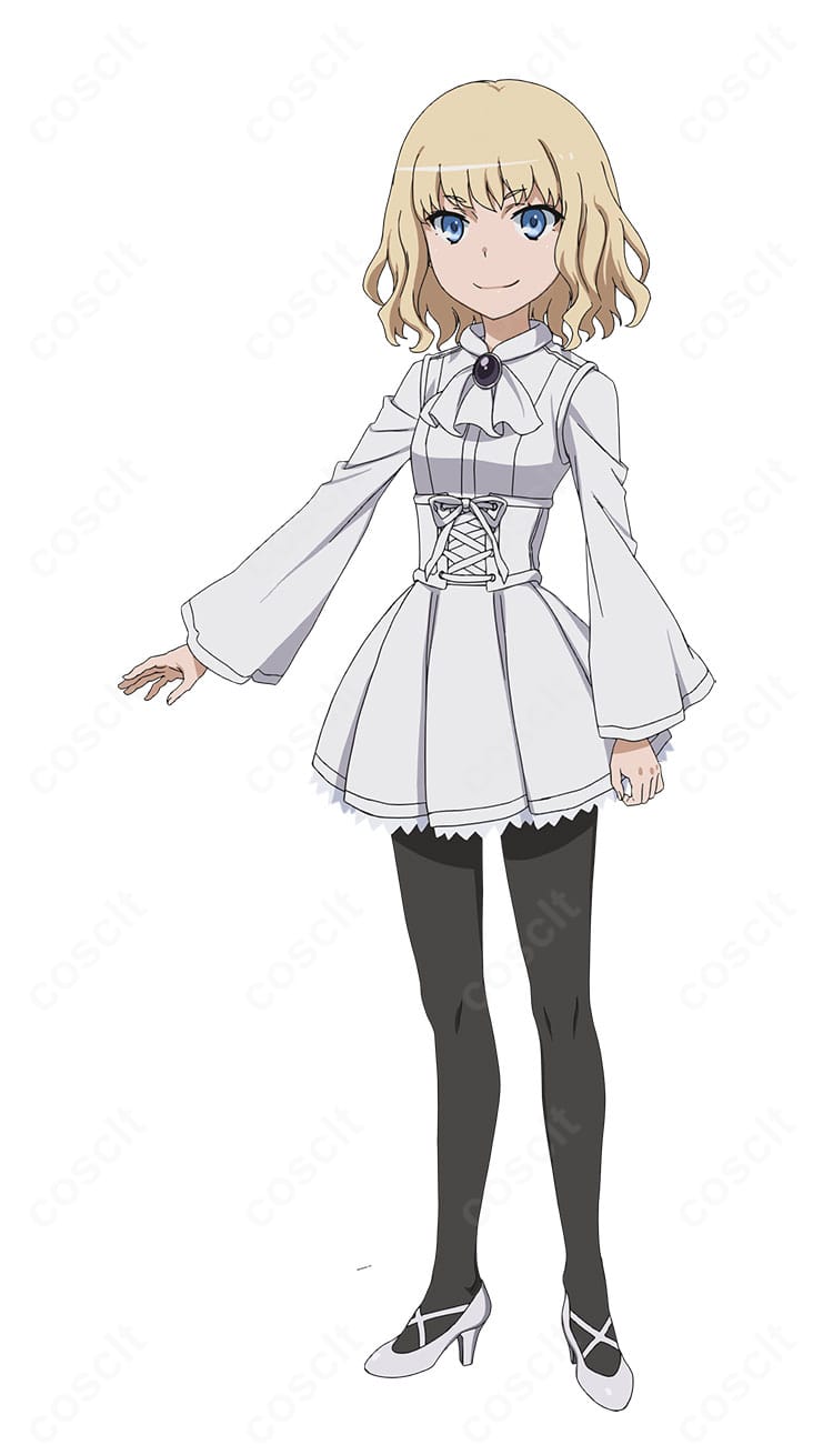 レイヴィニア=バードウェイの学園制服コスプレ一式を着用した全身イメージ。落ち着いた色味と清楚なシルエットを再現。