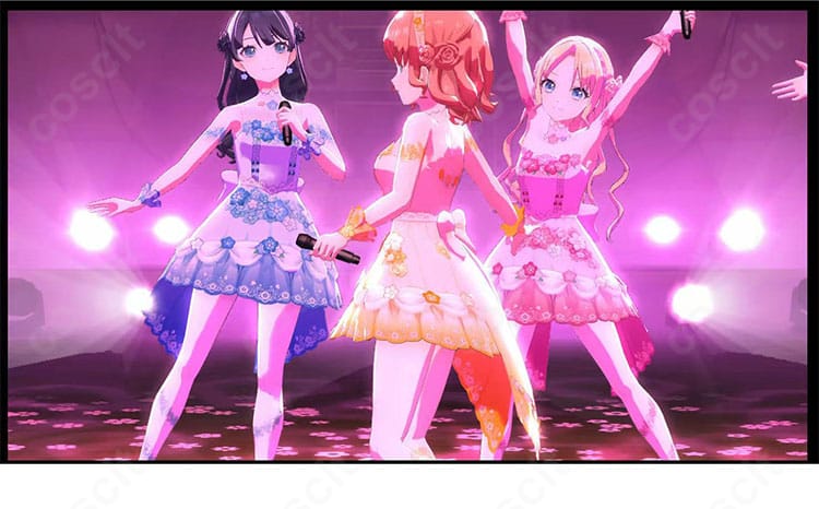 日野下花帆 三原色ステージ衣装の左側ディテール(サイドの切り替えと配色)