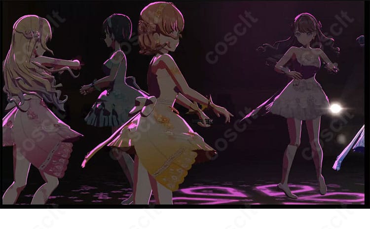 日野下花帆 三原色ステージ衣装の側面全体シルエット(スカートの広がり)