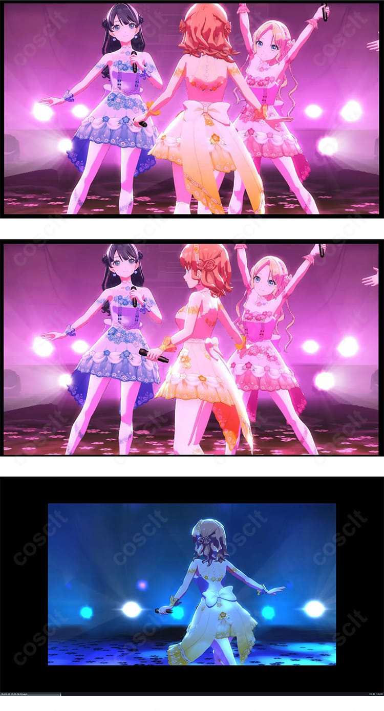 モデル着用の百生吟子コスプレ衣装 背面全身(可動性を意識した背面カッティング)
