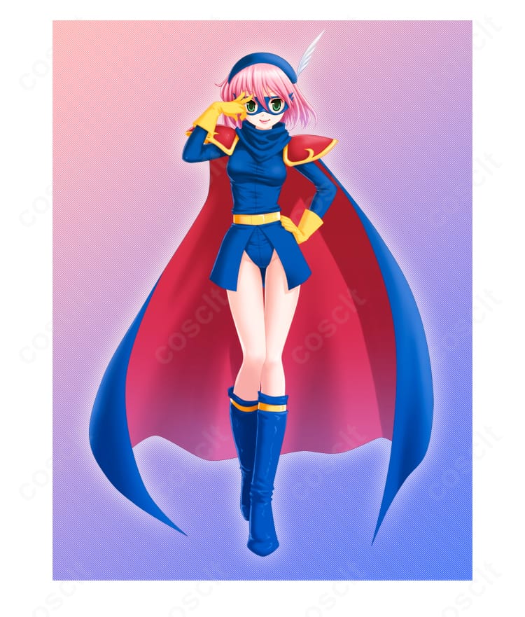レナ・シャルロット・タイクーン(FFV)青魔道士コスプレ衣装の全身イメージ写真。高コントラスト配色と軽量素材で撮影映えするデザイン。