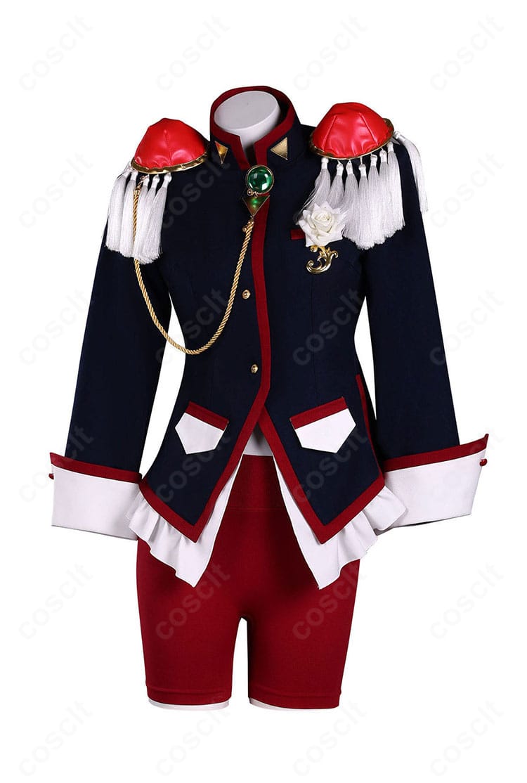 天上ウテナ 決闘用制服コスプレ衣装の正面シルエットと装飾の近接