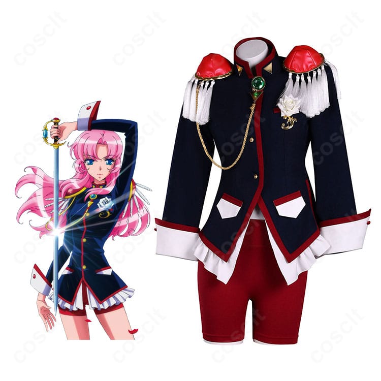 天上ウテナ 決闘用制服コスプレ衣装の全体ディテール（肩章フリンジ・襟元飾り）