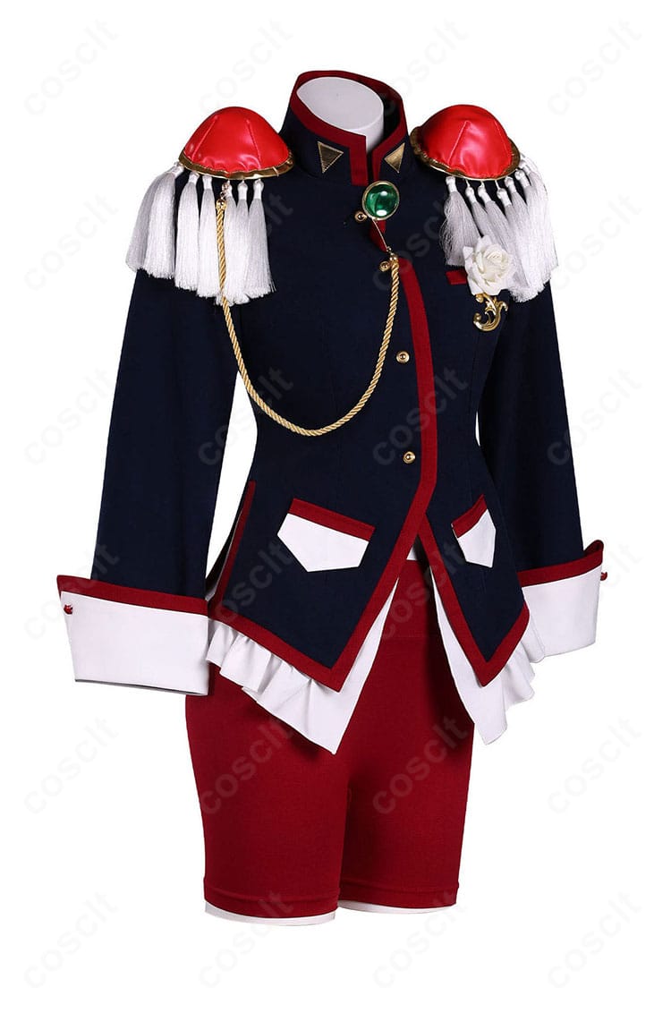 天上ウテナ 決闘用制服コスプレ衣装の右側面ディテール（ラインと配色）