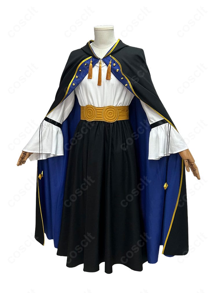 オルーギオ コスプレ衣装の正面。胸元タッセル、ベルト、マントのレイヤーを確認できる全体デザイン
